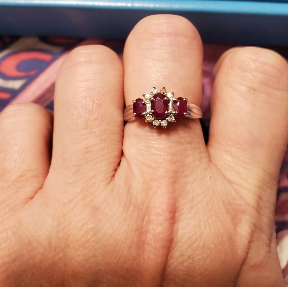 14K White Gold Genuine Ruby and Diamond Ring
